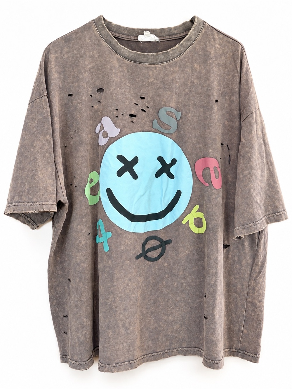 Easel Los Angeles Oversized Distressed Smiley Graphic Tee M